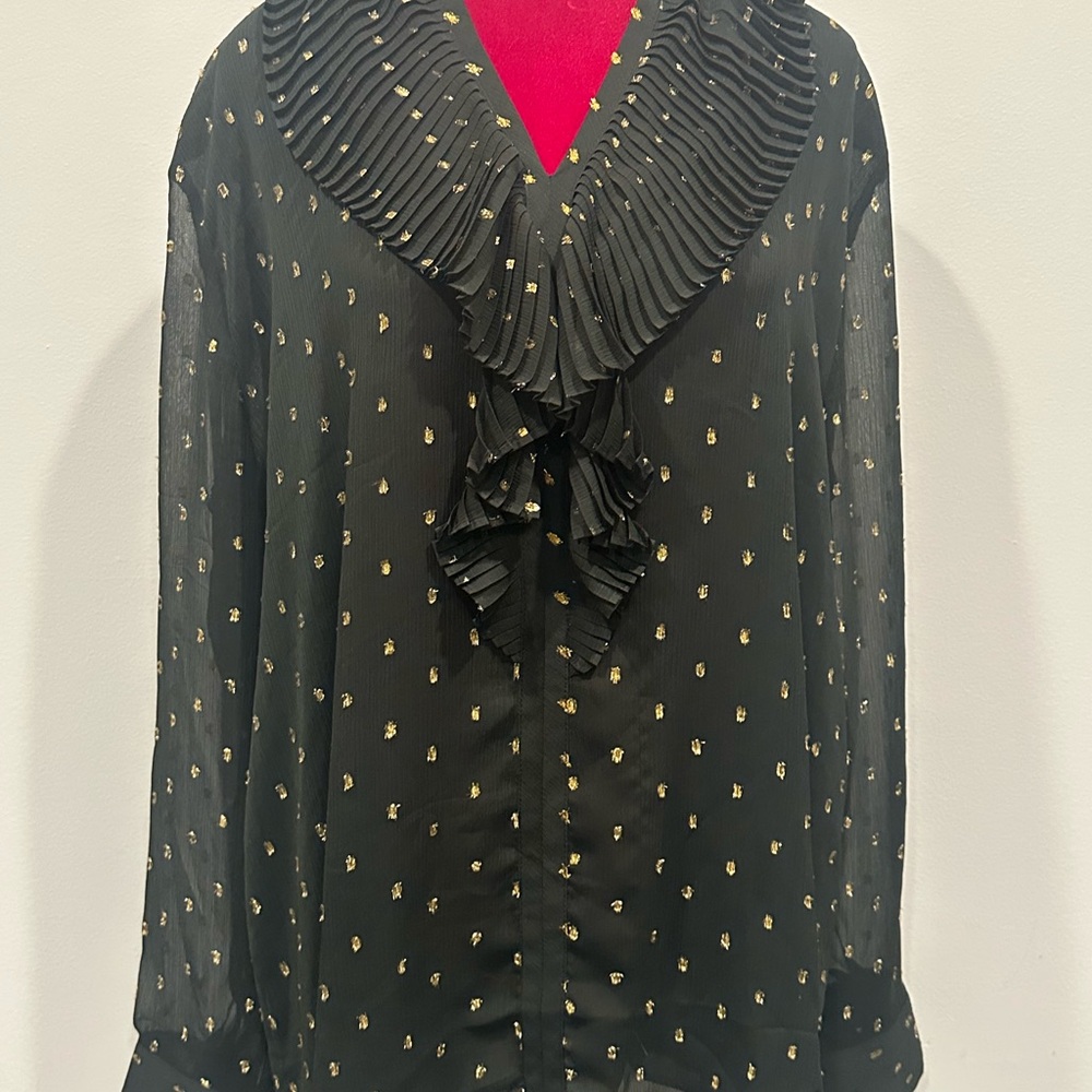 Ann Taylor Black Top with Gold Dots
